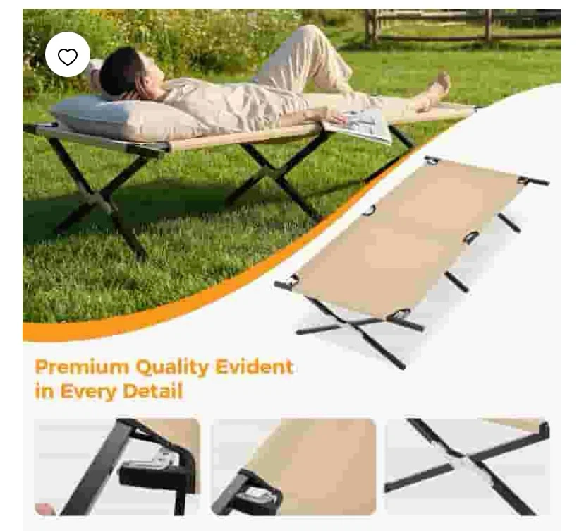 New Folding Wide Camping Cot Beige - photo 4