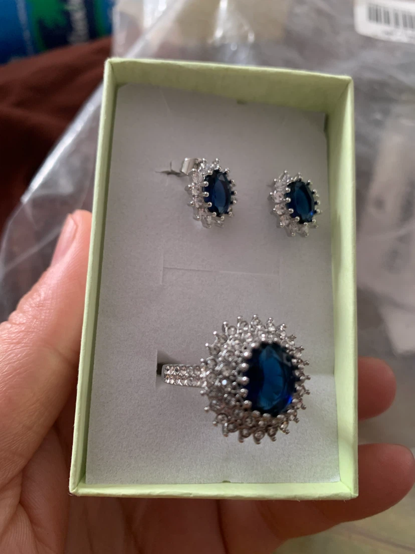 Blue  Ring and Earrings Set