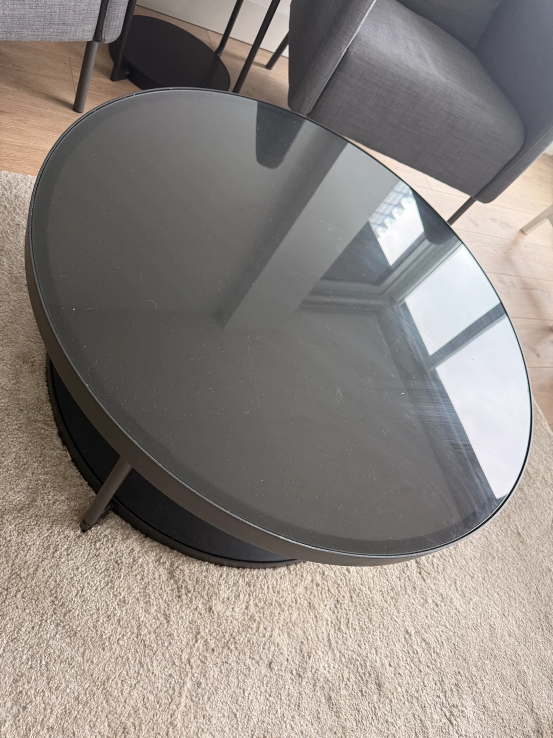 Set of metal Round Coffee Table and side table with Glass Top
