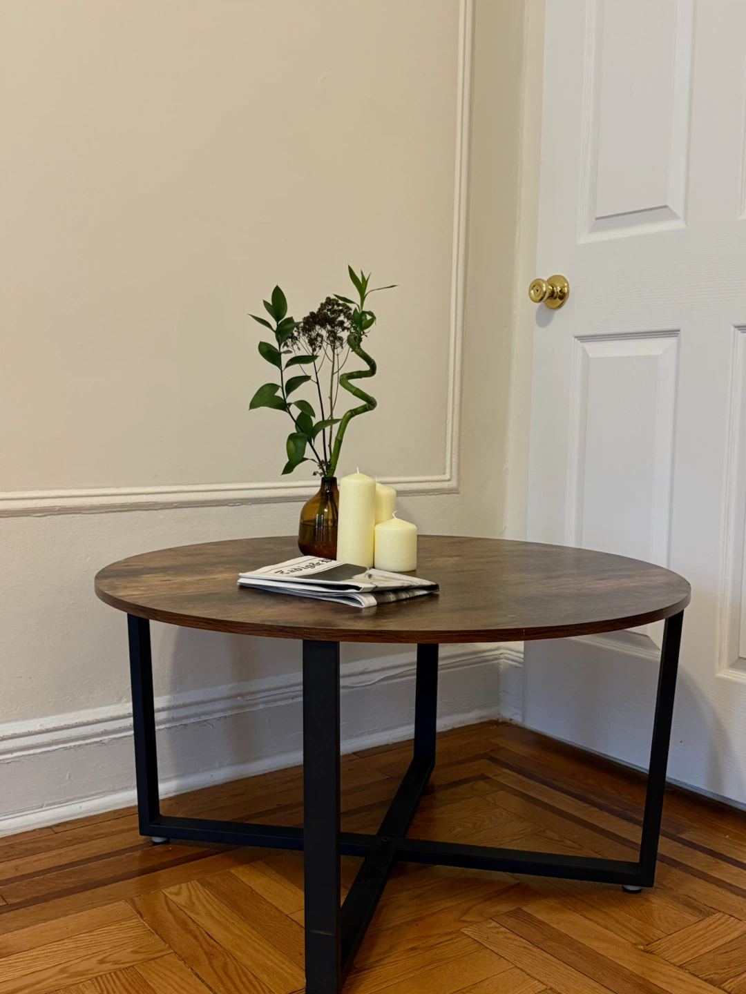 Round Wood Coffee Table with Black Metal Legs - photo 3