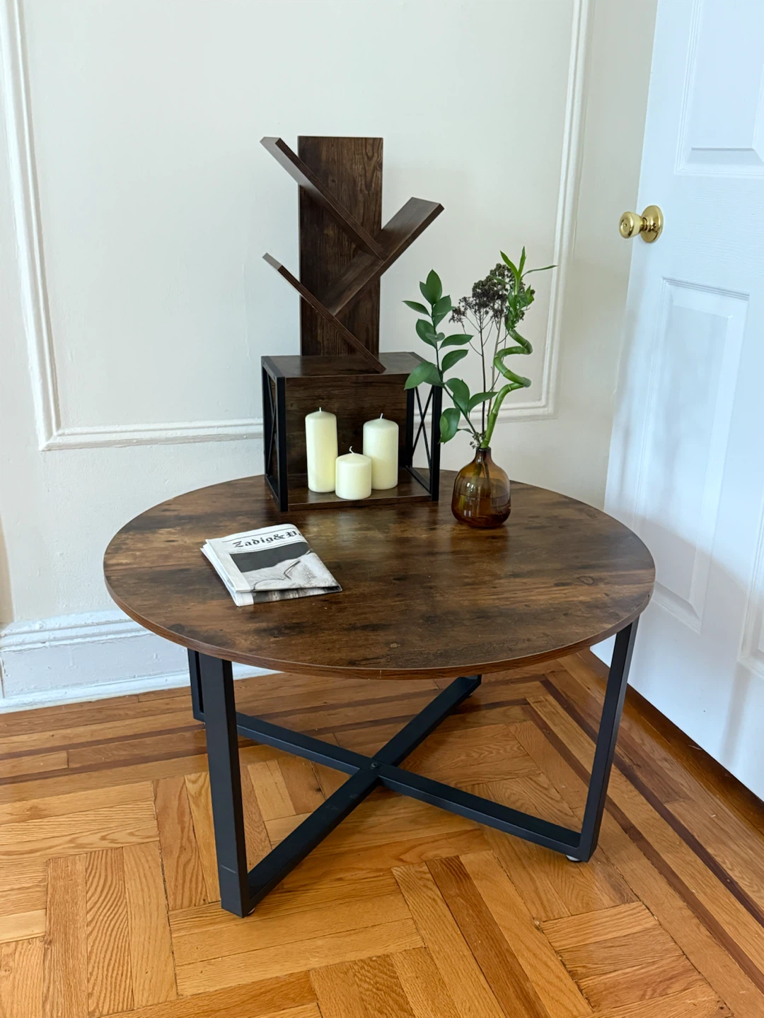 Round Wood Coffee Table with Black Metal Legs - photo 4
