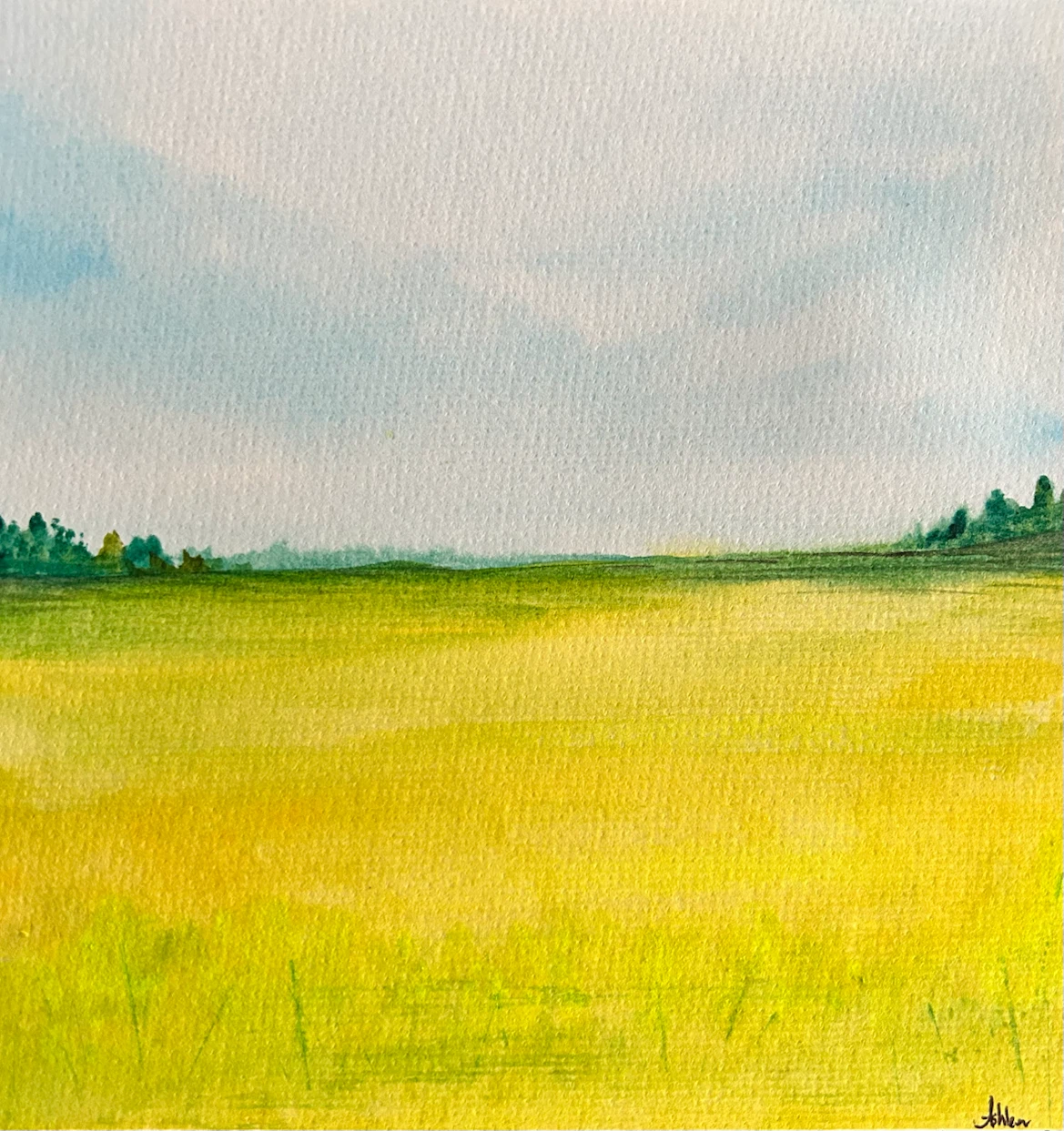 Watercolor Painting of a Field - Canadian Art