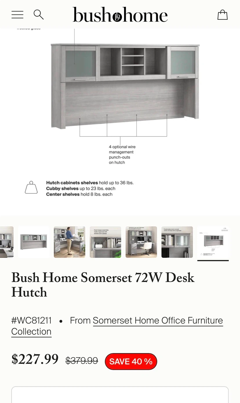 Bush Home Somerset 72W Desk Hutch - photo 5