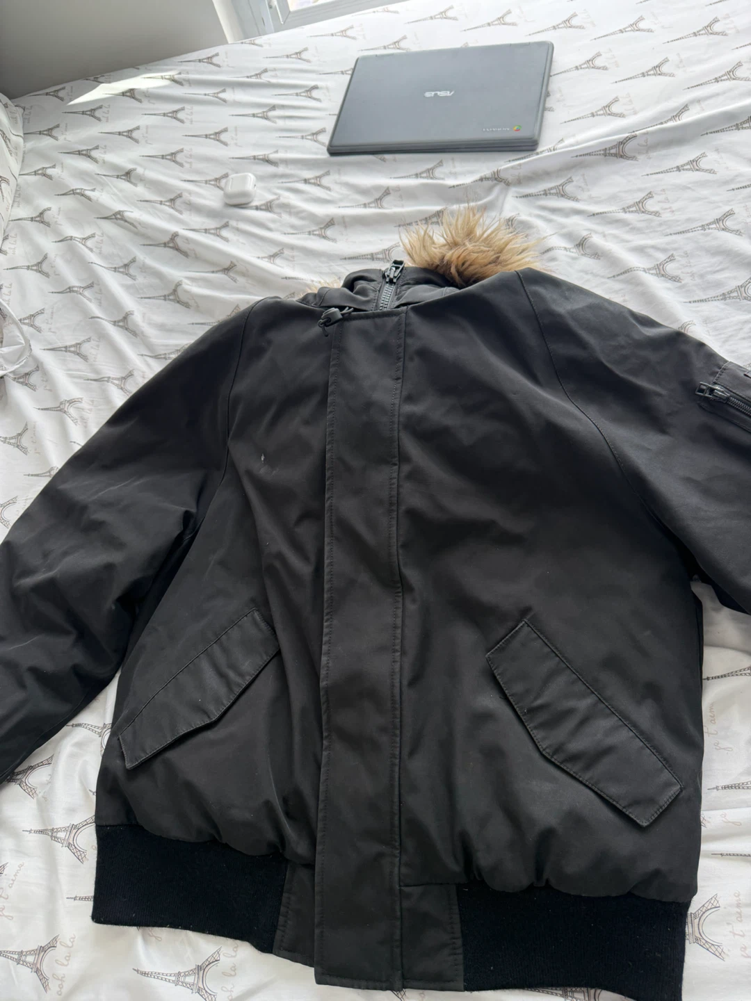 Aritzia Bomber Jacket with Fur Hood