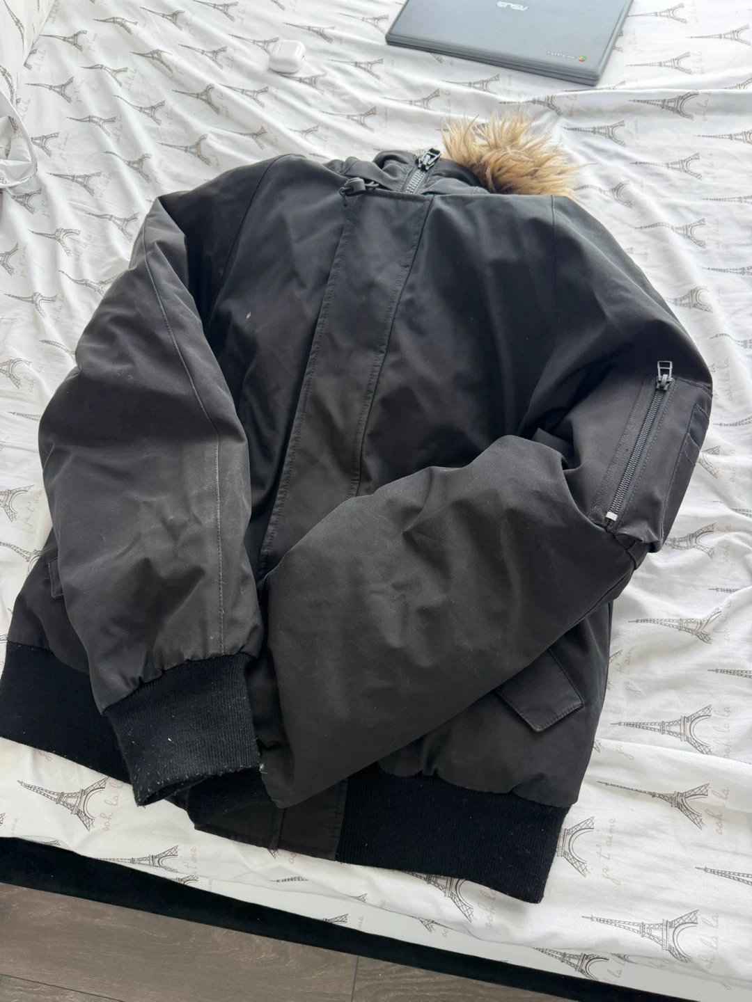 Aritzia Bomber Jacket with Fur Hood - photo 2