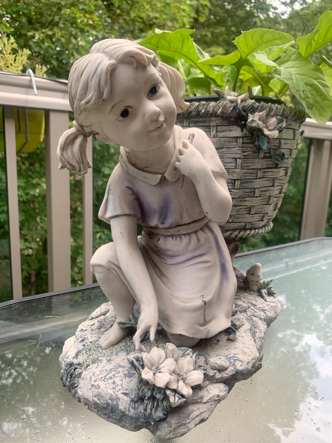 Vintage Girl with Basket Planter Statue - photo 2