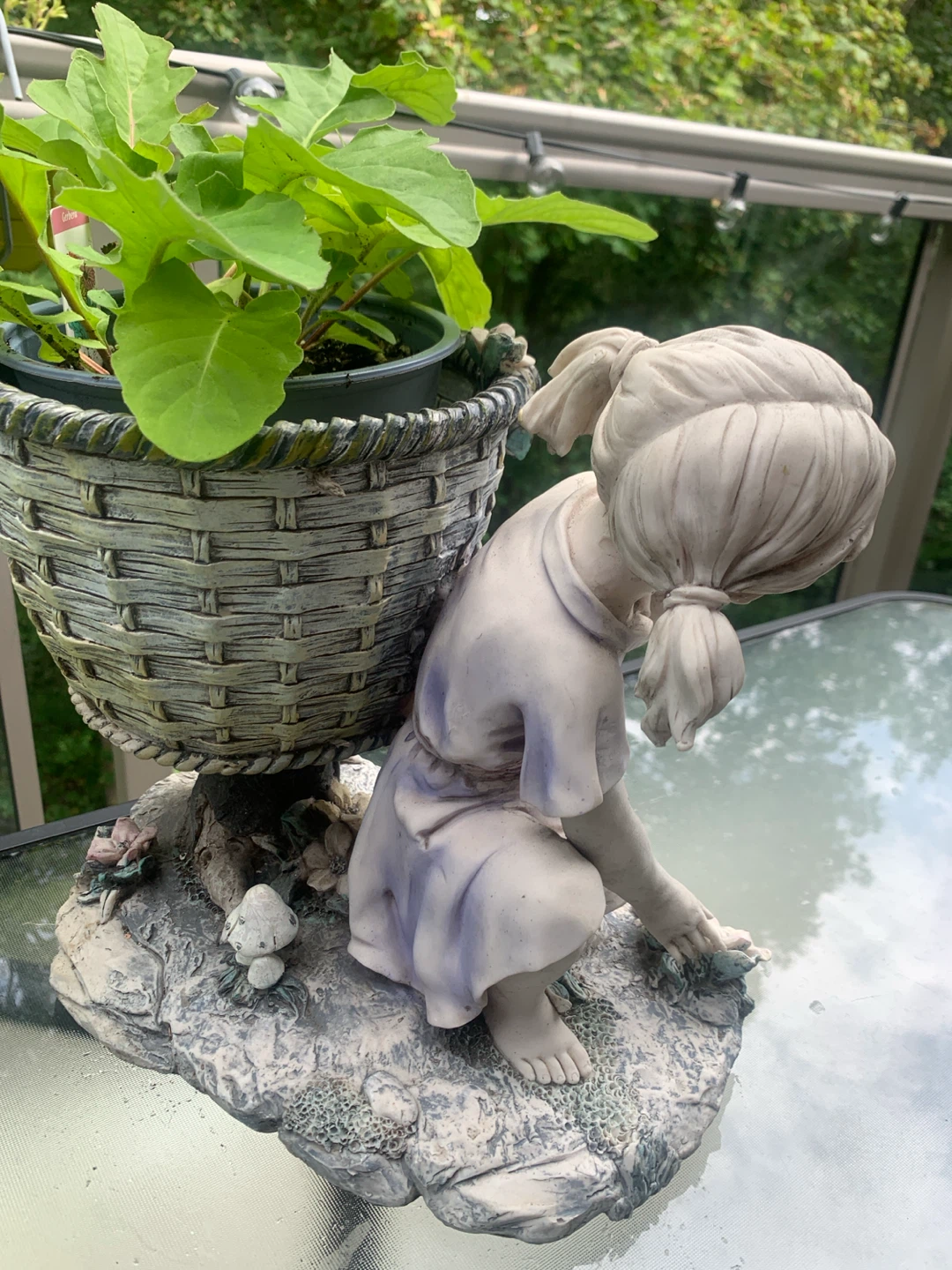 Vintage Girl with Basket Planter Statue - photo 3