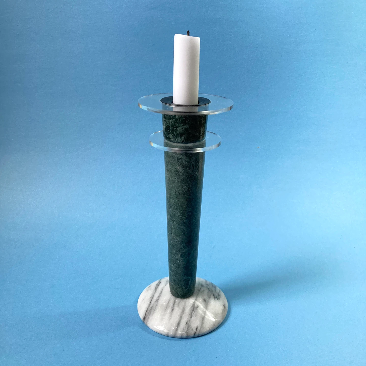 Vintage 1980s Postmodern Marble & Acrylic Candlestick Holder