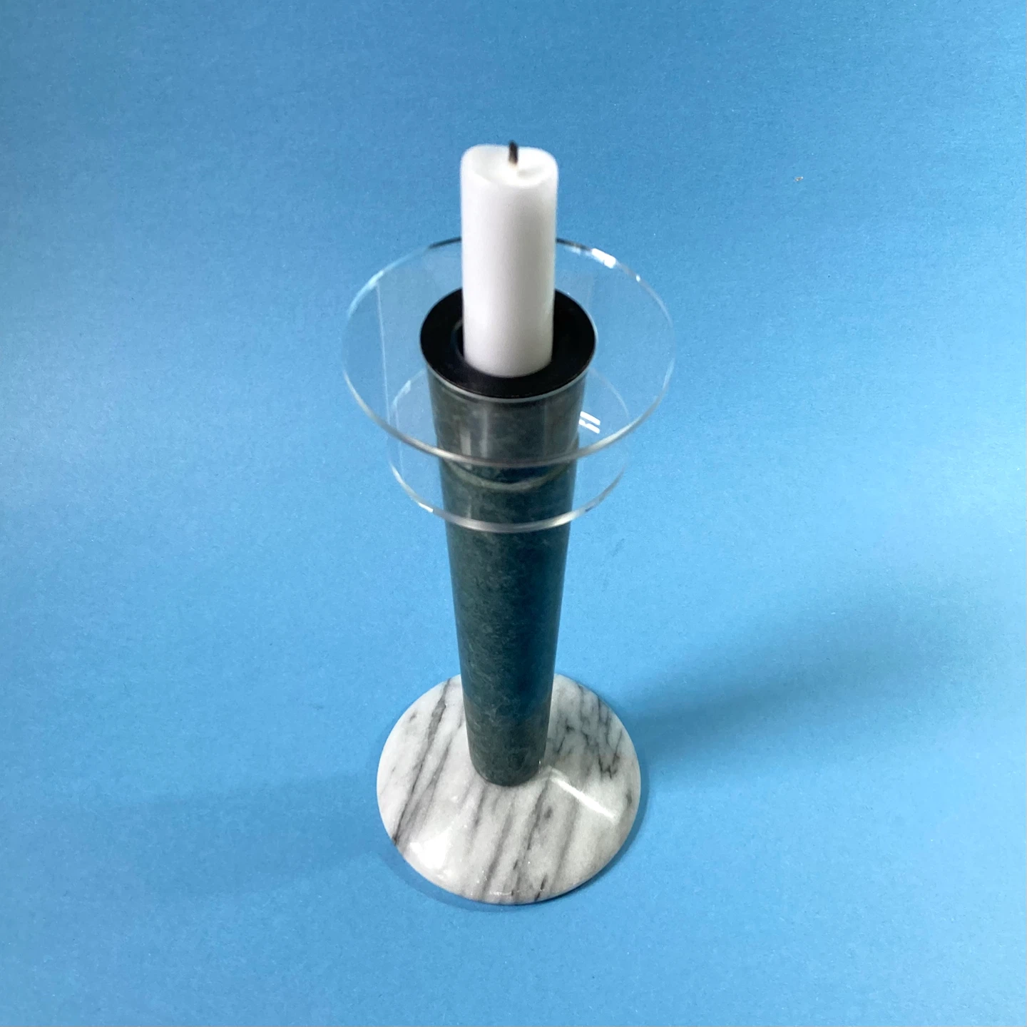 Vintage 1980s Postmodern Marble & Acrylic Candlestick Holder - photo 2