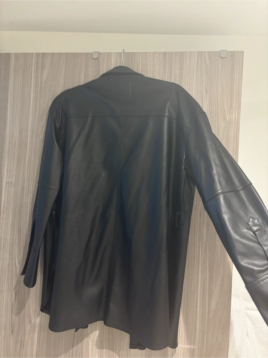 ZARA Black Faux Leather Shirt Jacket - photo 5