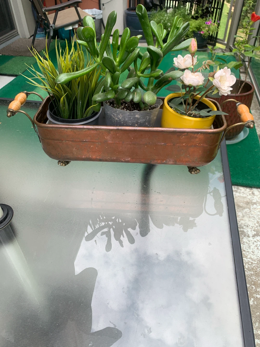 Vintage Copper Planter with Wooden Handles