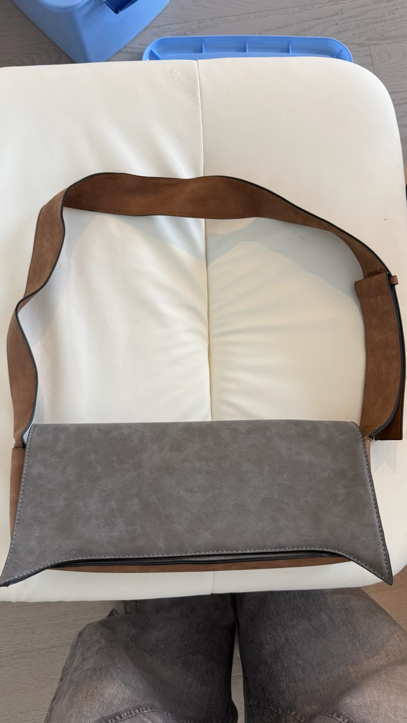 Grey and Brown Faux Leather Shoulder Bag
