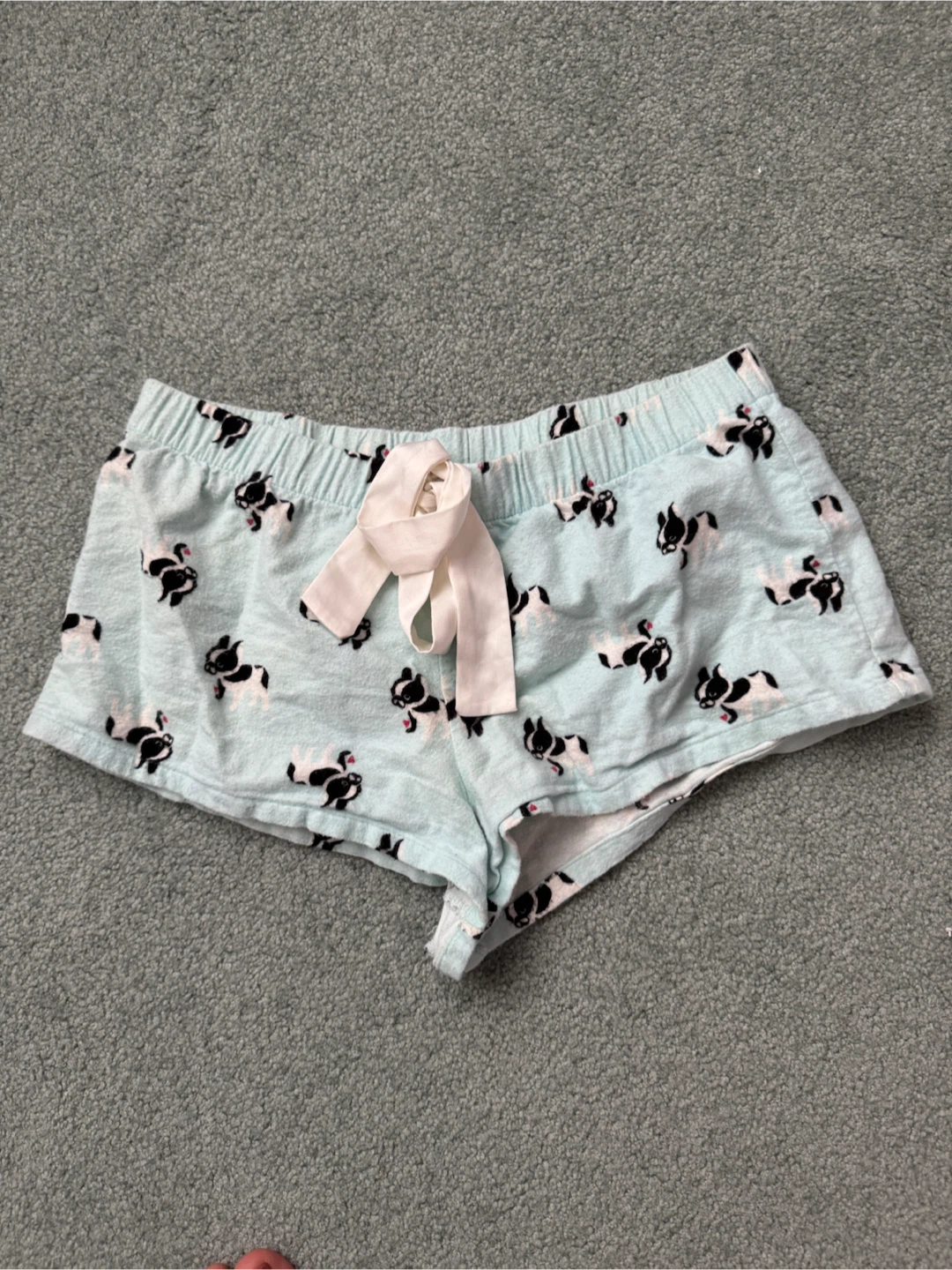 Light Blue Pajama Shorts with French Bulldog Print - S