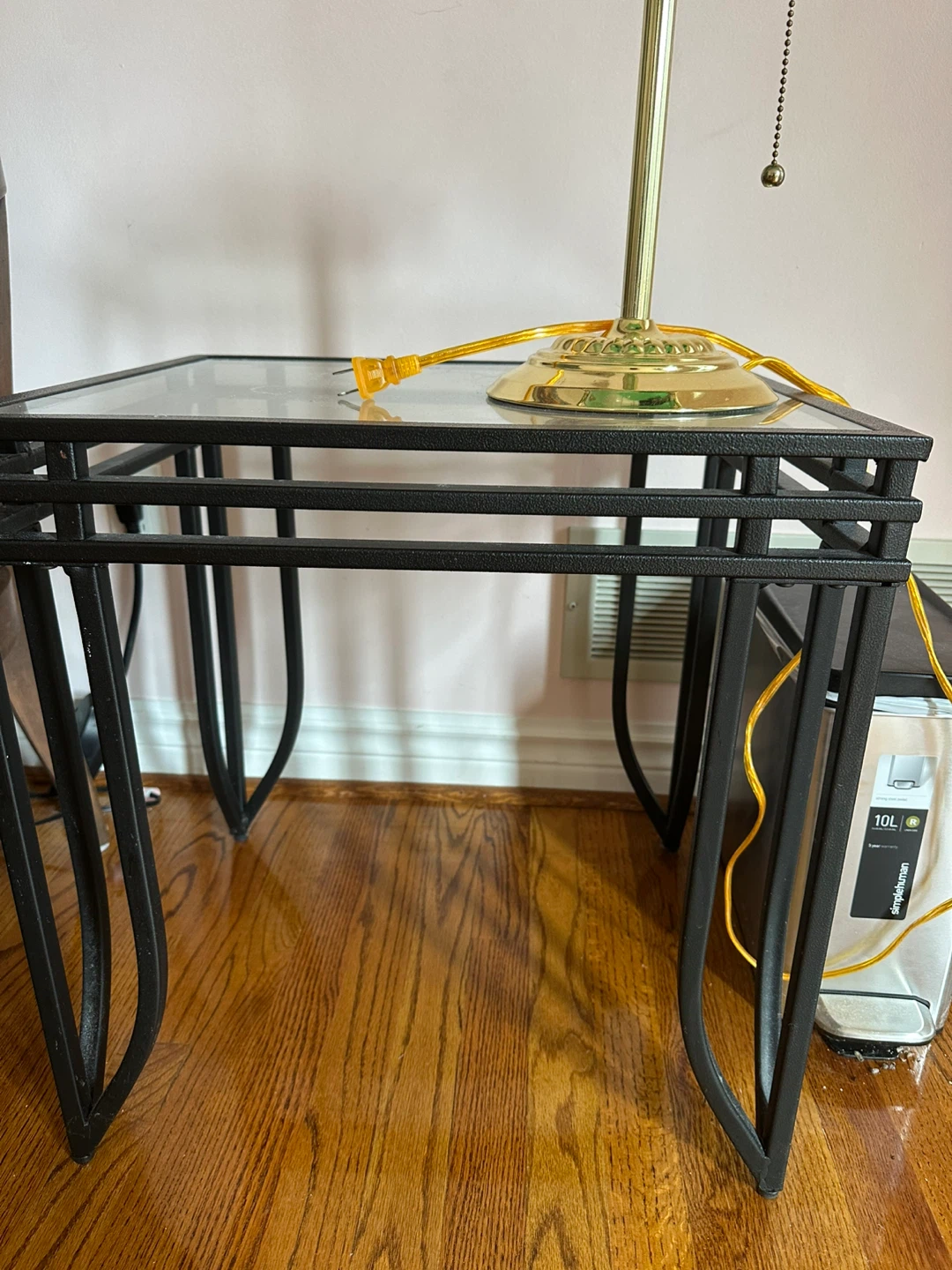 Glass Top Side Table with Black Metal Frame
