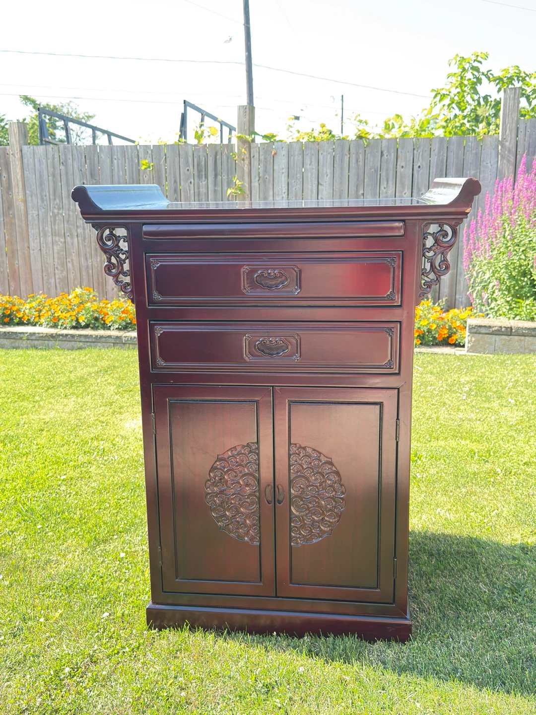 Vintage storage Asian Altar Cabinet / Rosewood Entryway Server - photo 2