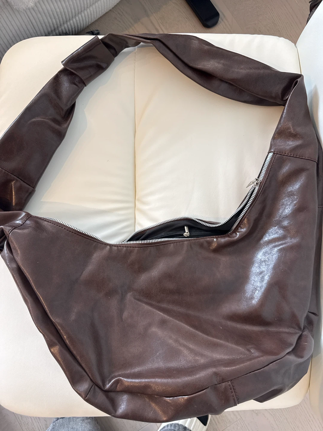 Brown Faux Leather Shoulder Bag