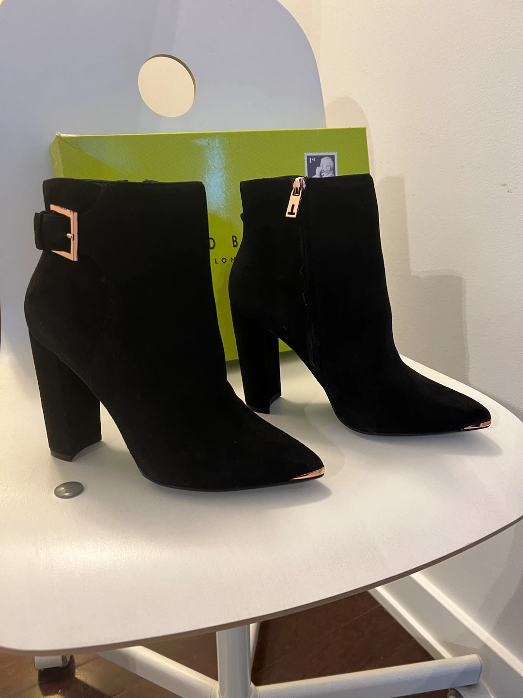 Ted Baker Black Suede Ankle Boots with Rose Gold Detail - photo 2