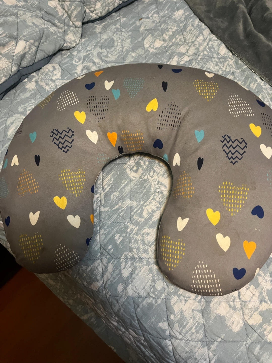 Grey Nursing Pillow with Hearts