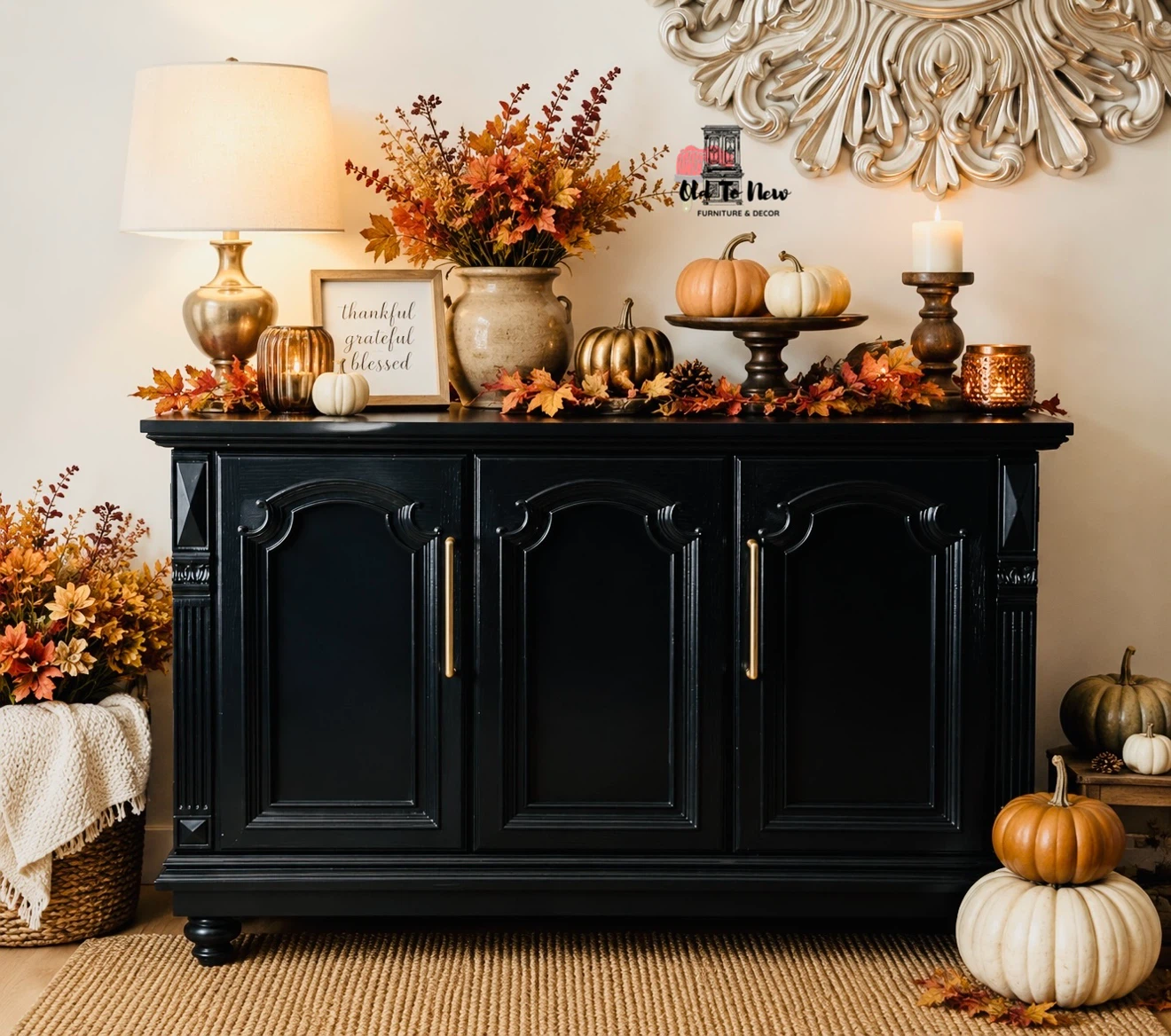 Black 2-Door Cabinet with Gold Handles