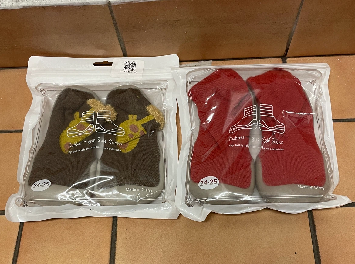 Baby Rubber-Grip Sole Socks (2 Pairs) - Size 24-25