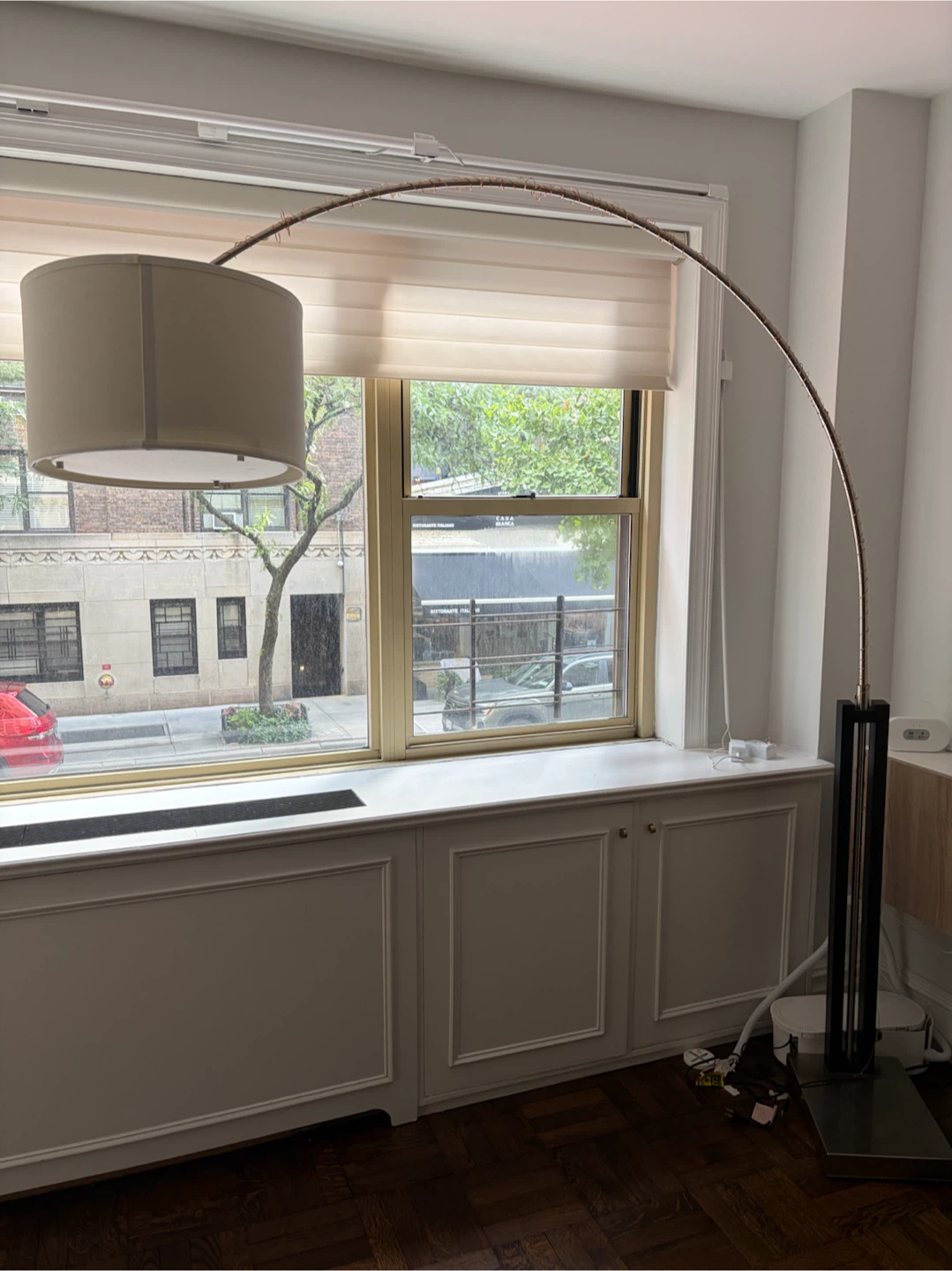 Arc Floor Lamp with Cream Drum Shade