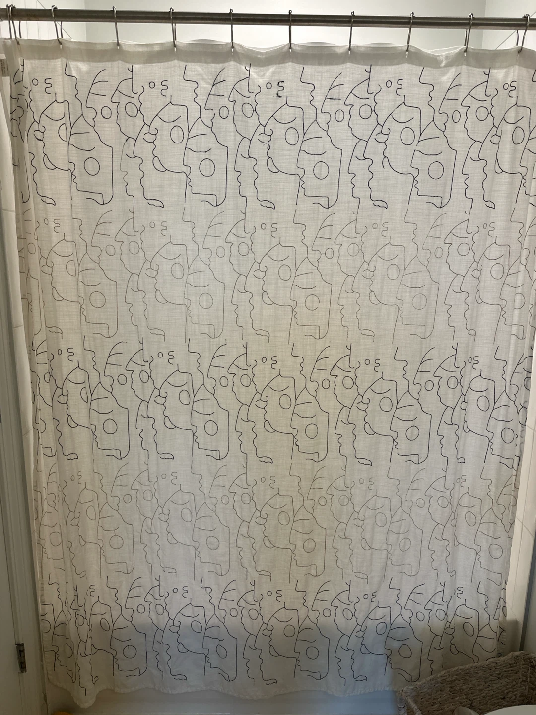 Shower Curtain with Line Art Faces Pattern