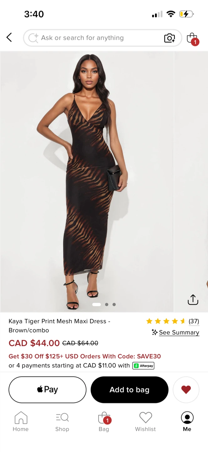 Kaya Tiger Print Mesh Maxi Dress - Brown/Combo