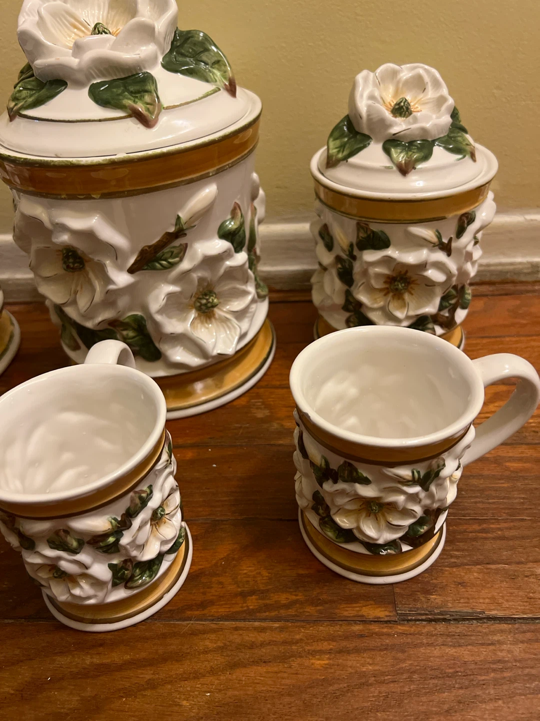 Ceramic Magnolia Canister Set with Mugs - photo 2