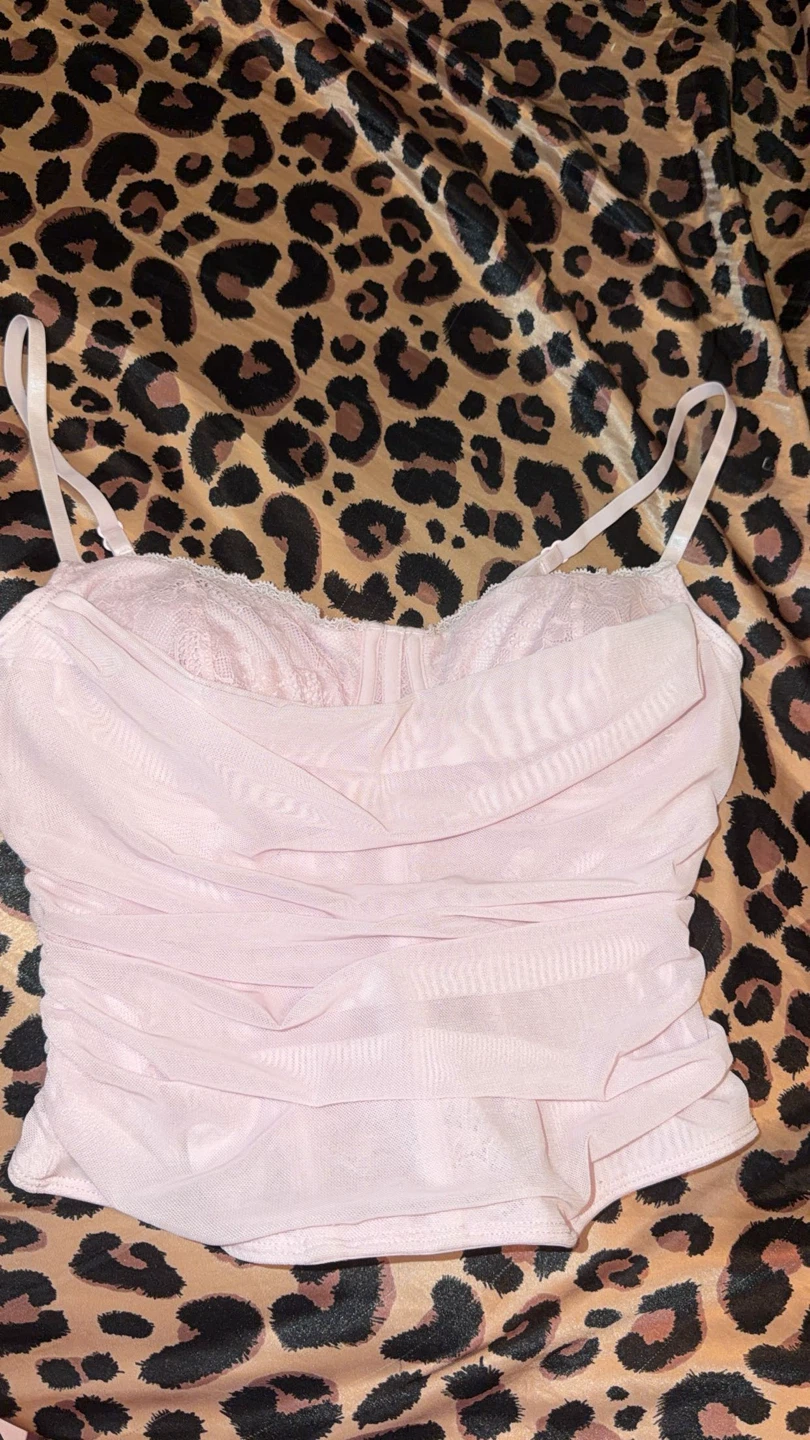 GARAGE Pink Mesh Ruched Bustier Top