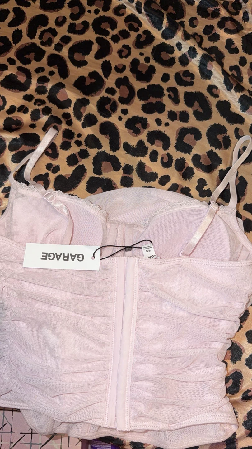 GARAGE Pink Mesh Ruched Bustier Top - photo 2