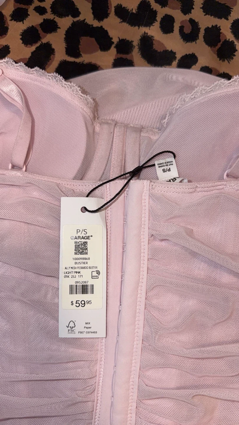 GARAGE Pink Mesh Ruched Bustier Top - photo 3