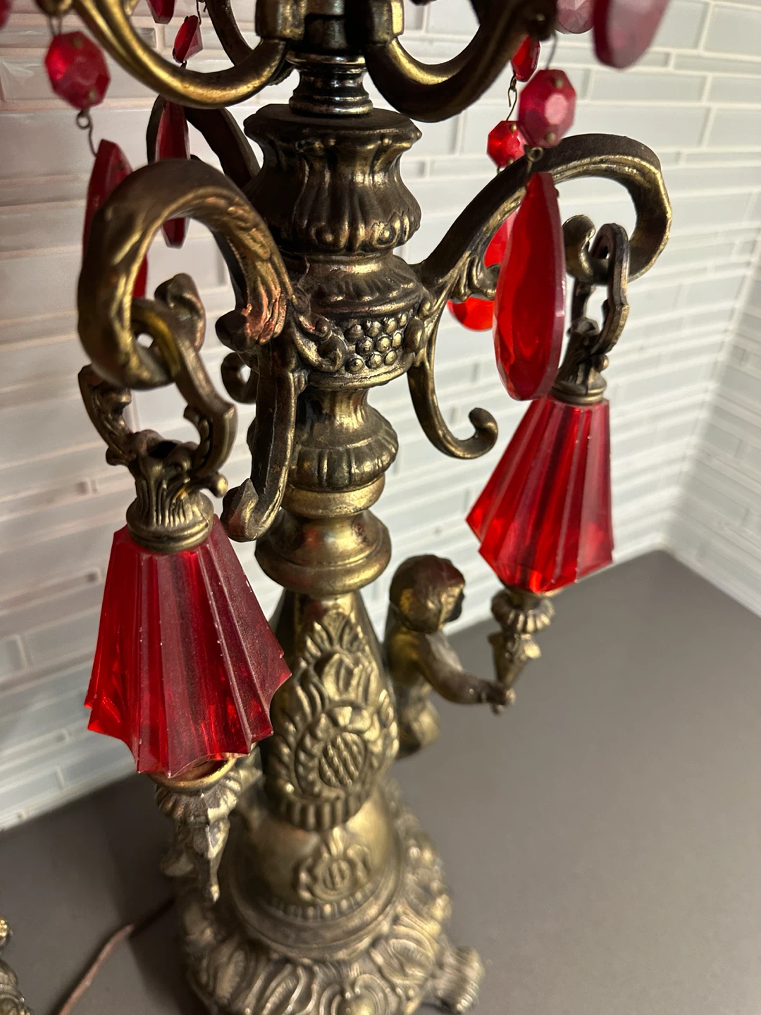 2 ANTIQUE HOLLYWOOD REGENCY BRASS TABLE LAMPS VINTAGE LIGHT - photo 2