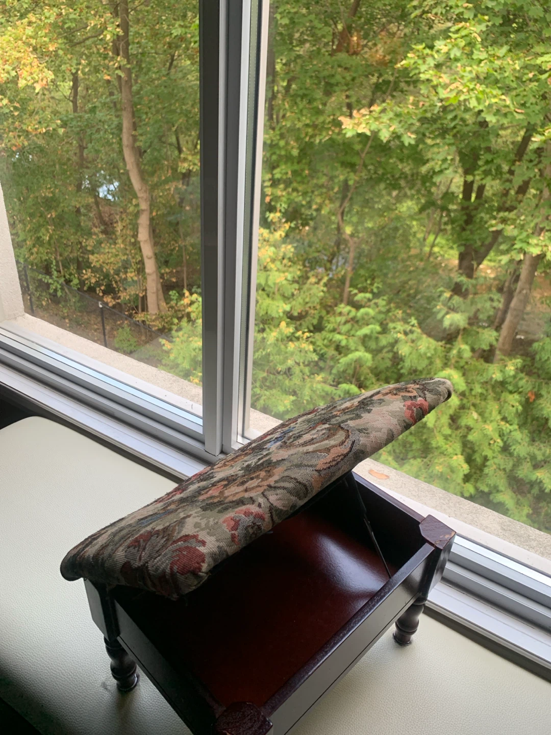 Footstool with floral tapestry