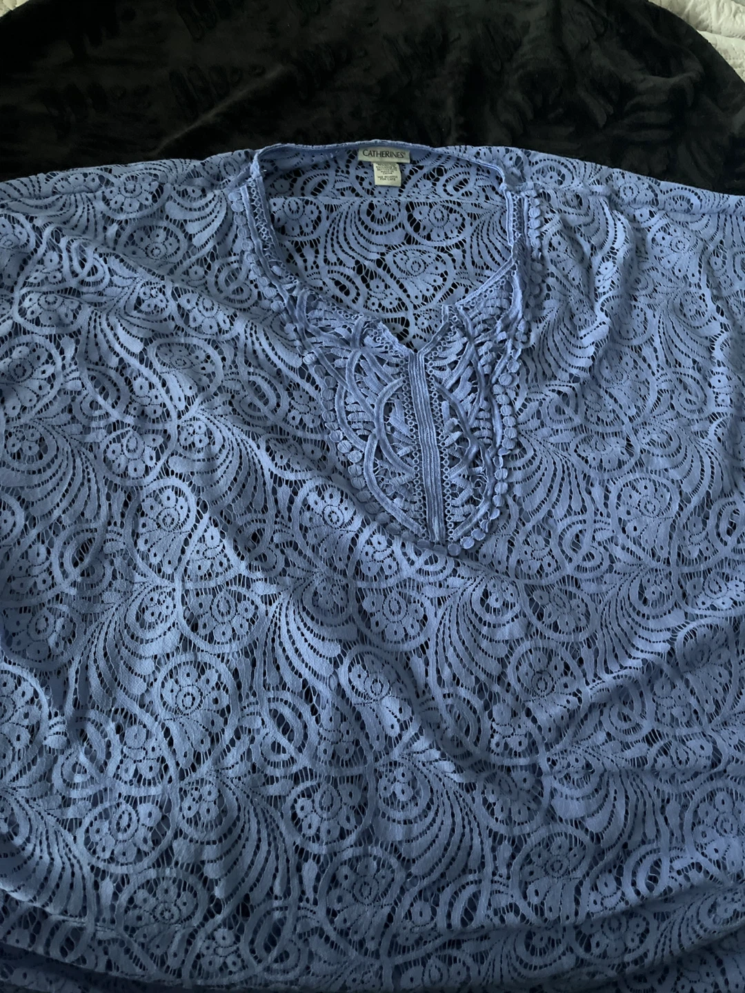 Catherines Lace V-Neck Top 4X-5X Blue