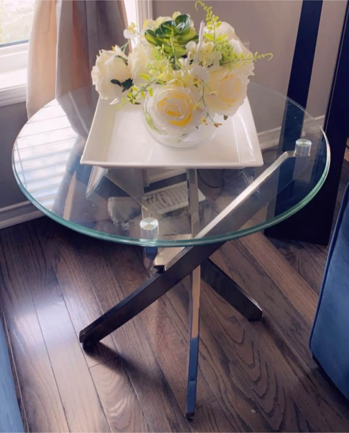 Glass Top Side Table with Metal Base