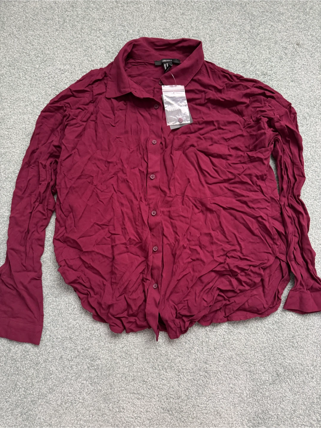 NEW Forever 21 Burgundy Collared Button-Up Shirt
