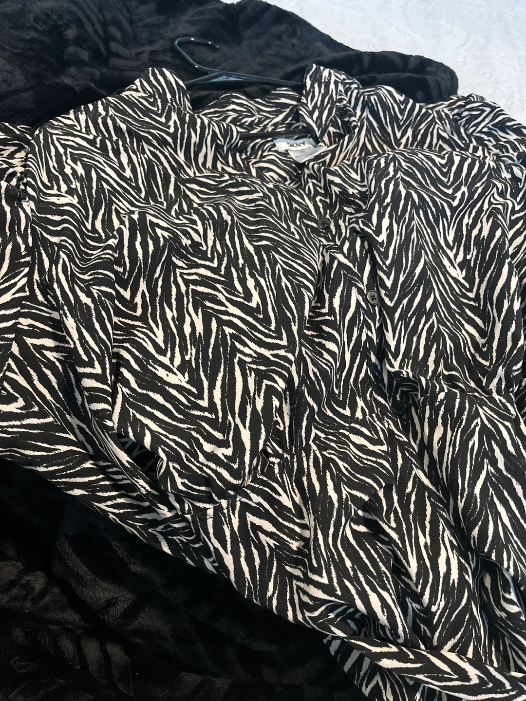 DKNY ZEBRA PRINT BELTED MIDI DRESS
