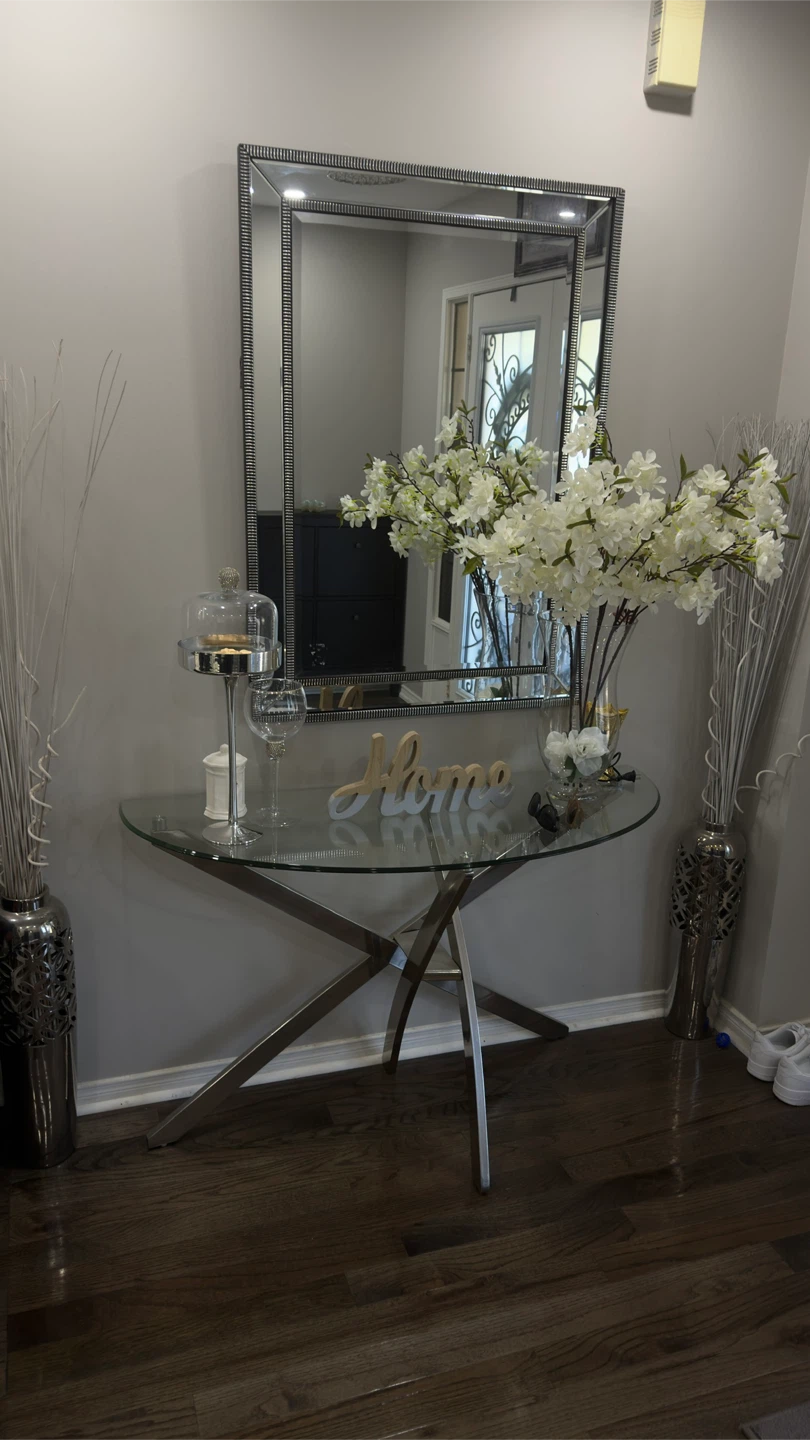 Glass Top Console Table with Metal Base