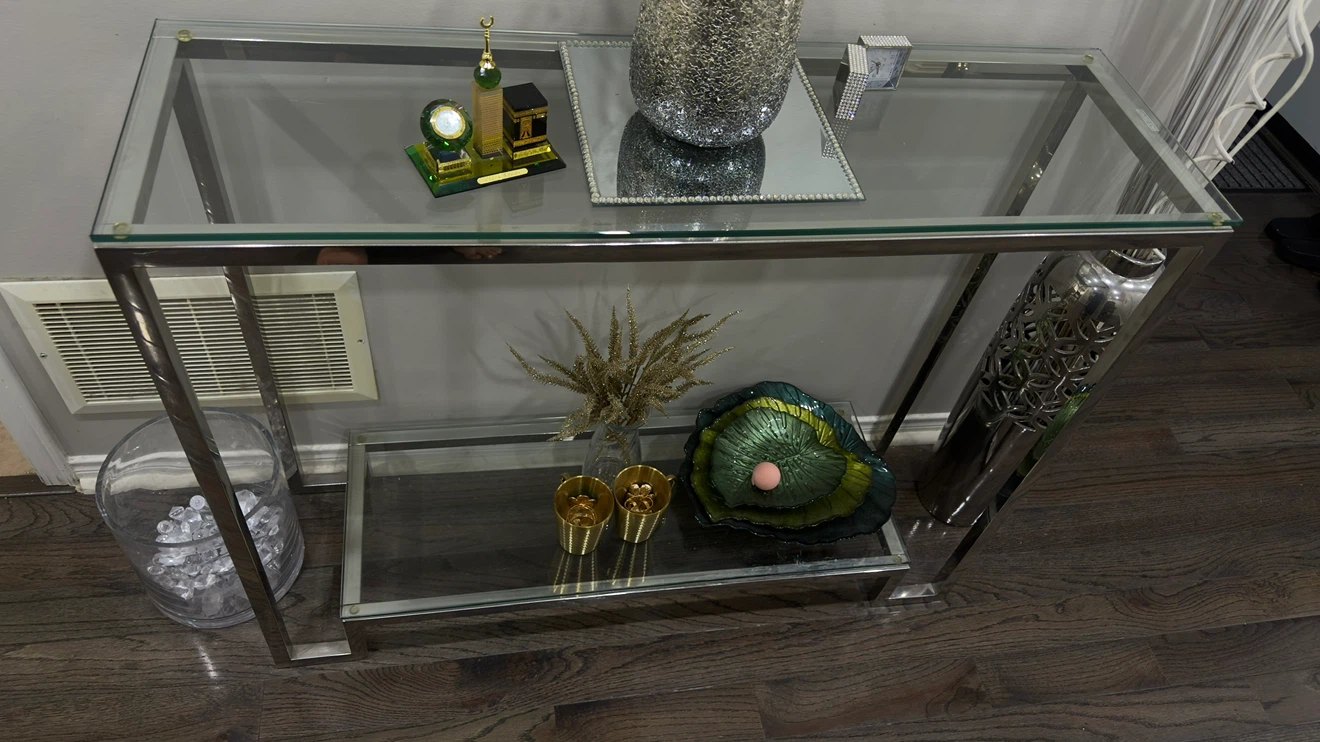 Glass Console Table with Chrome Frame