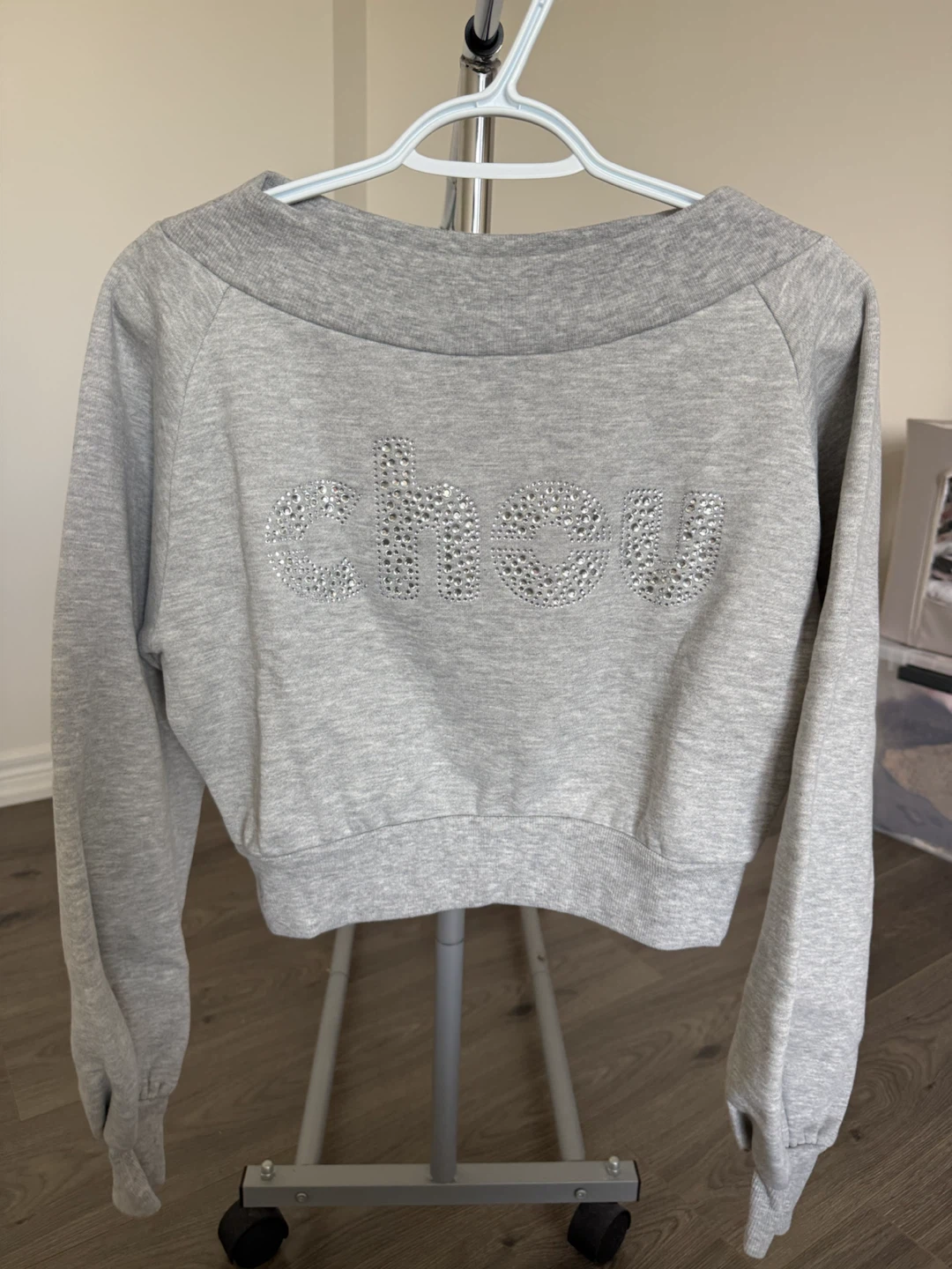 Letter-print, oversized neckline, long-sleeved sweatshirt - photo 4