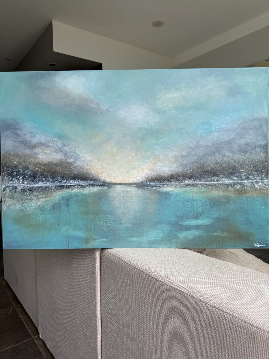 1 day sale! Original Abstract Canvas Painting Art blues greens