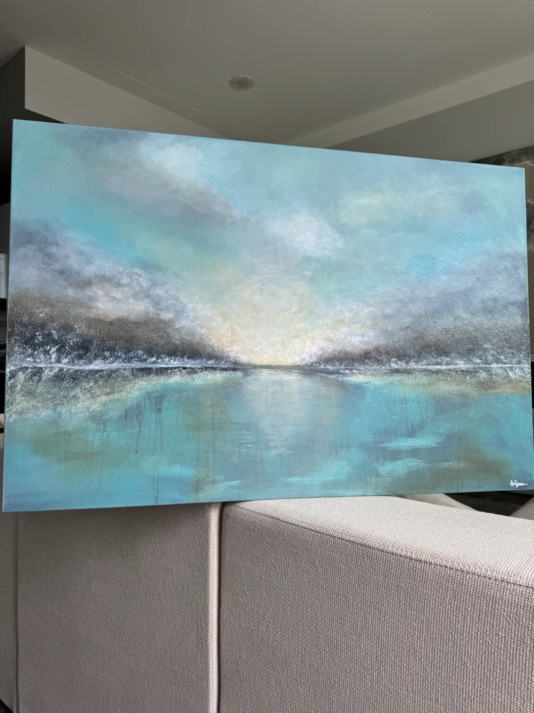 1 day sale! Original Abstract Canvas Painting Art blues greens - photo 2