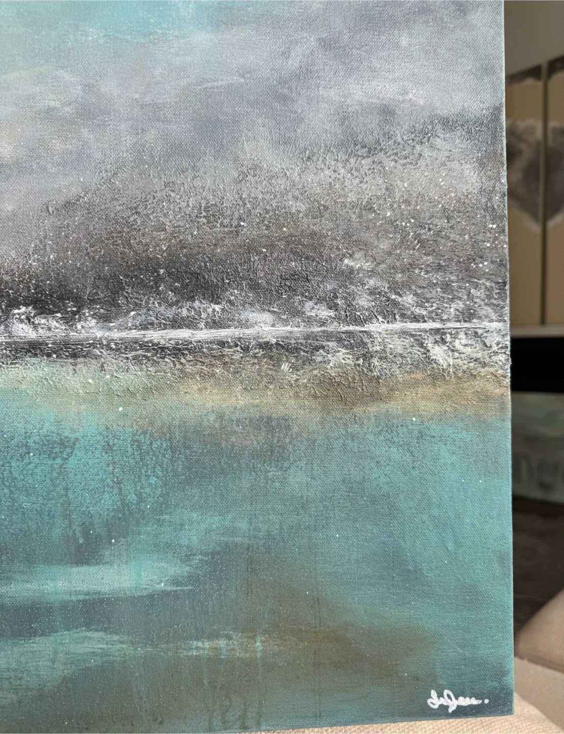 1 day sale! Original Abstract Canvas Painting Art blues greens - photo 4