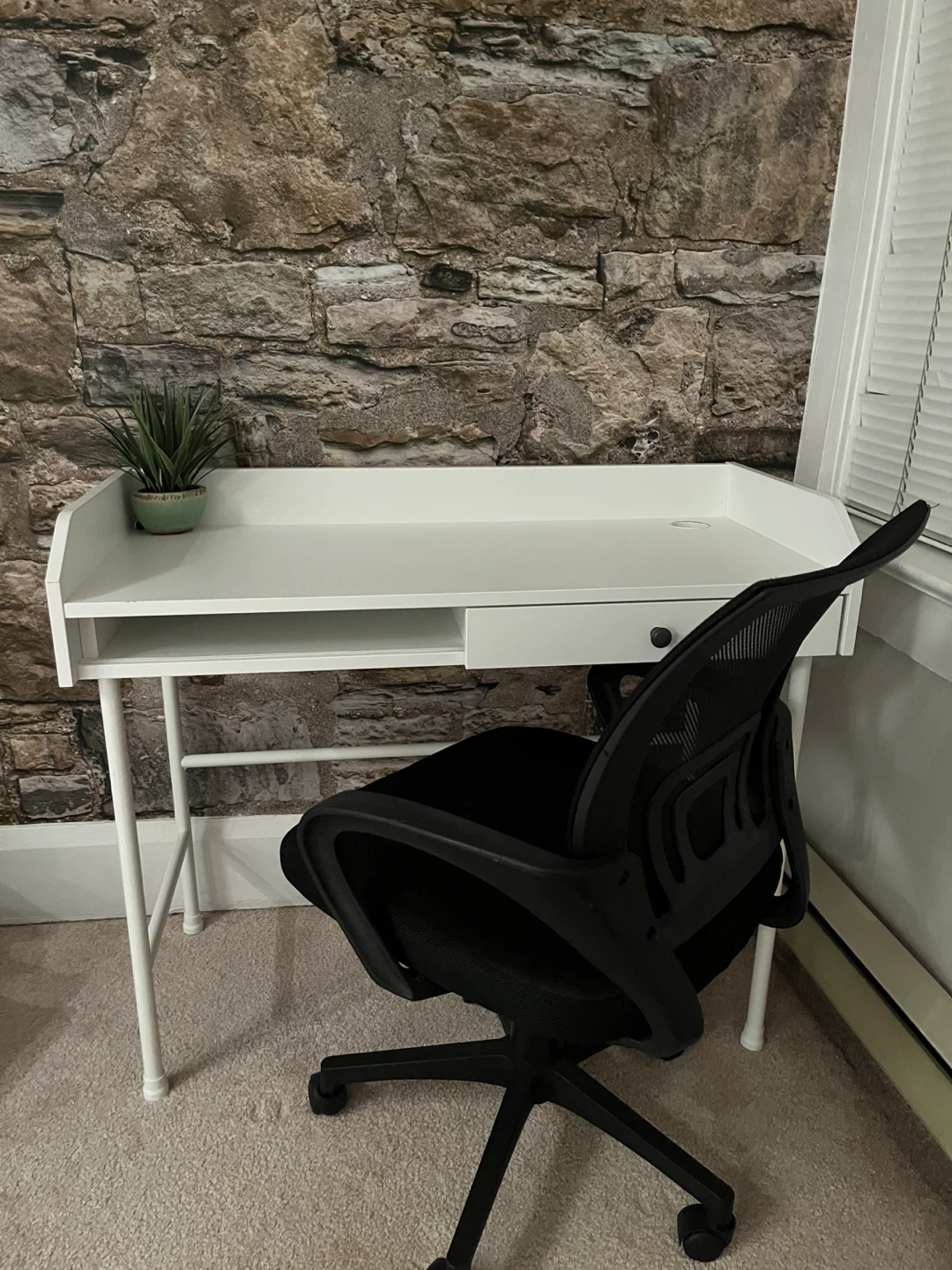 White Compact Desk with Drawer - photo 2