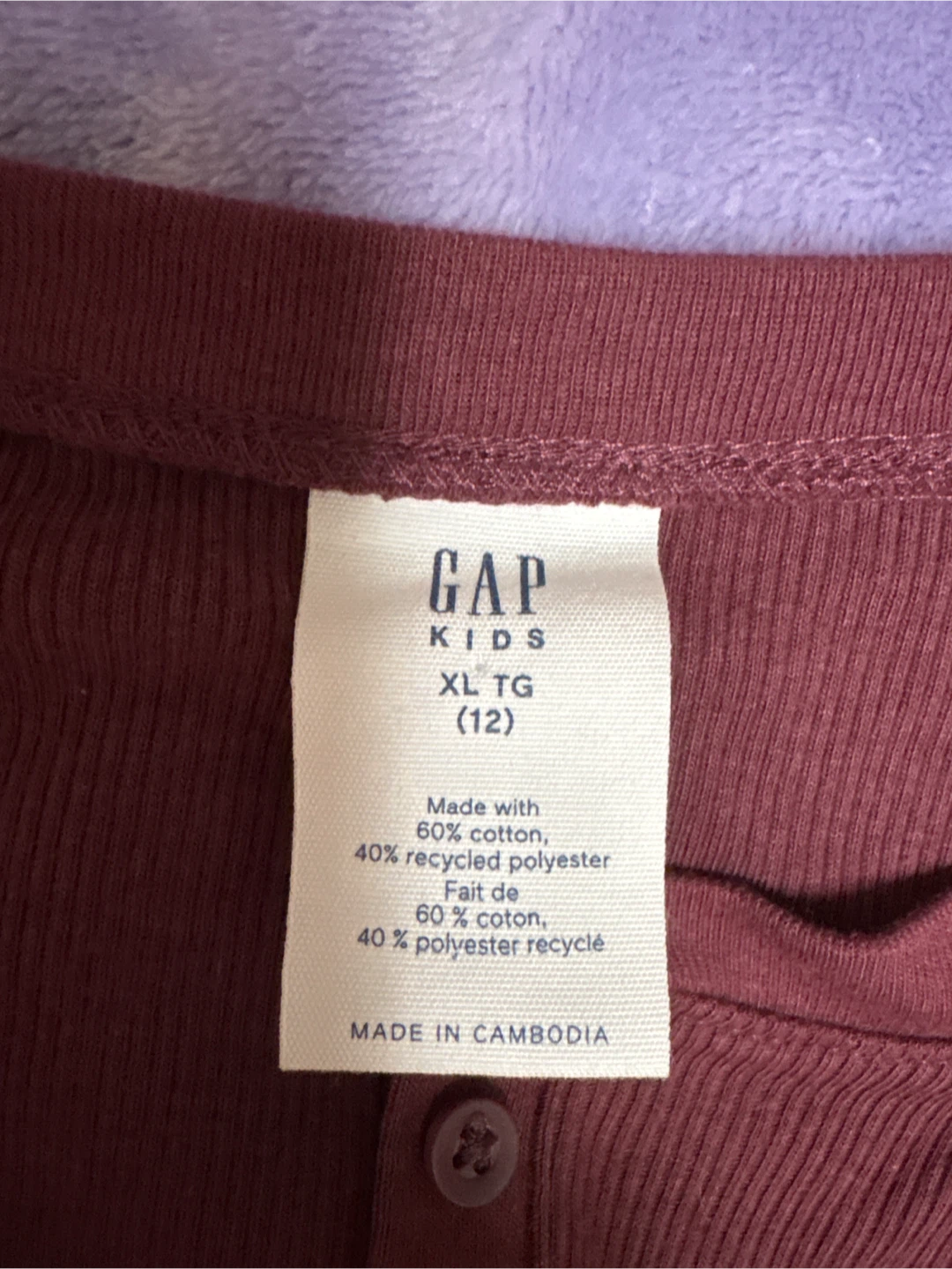 Gap Kids Burgundy Ribbed Henley Shirt XL (12) - photo 3