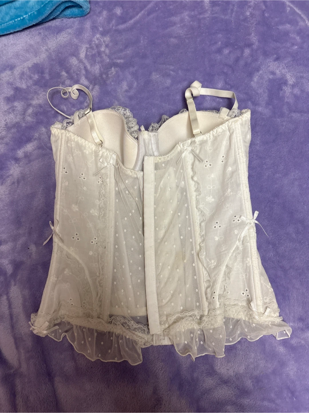 White Eyelet Corset Top with Ruffle Hem - photo 2