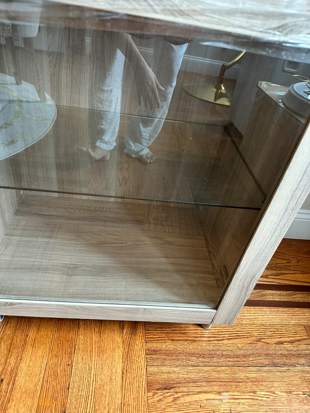 Wood Grain Display Cabinet with Glass Door