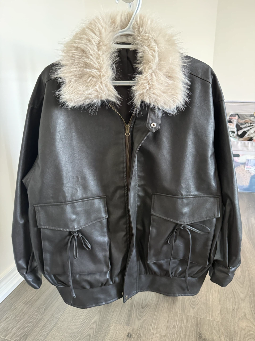 Girl Style Synthetic Leather Jacket with Detachabl