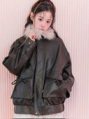 Girl Style Synthetic Leather Jacket with Detachabl - photo 4