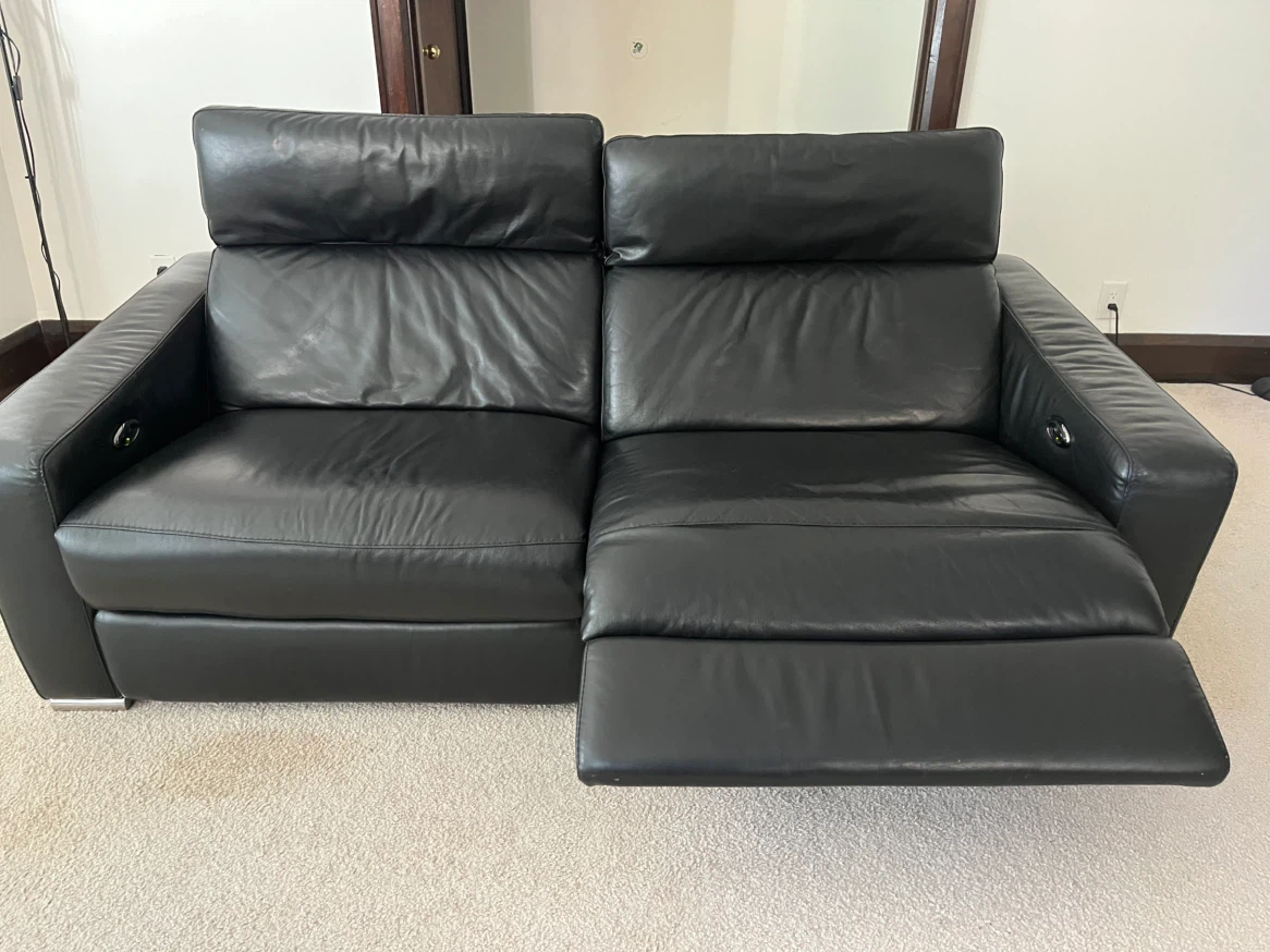 Black Leather Double Reclining Sofa - photo 2